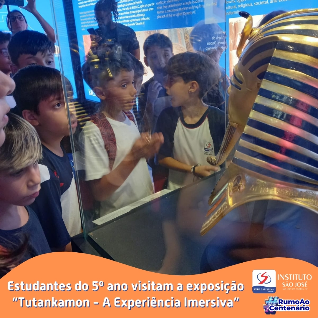 Estudantes do 5º ano vistiam a exposição "Tutankamon - A Experiência Imersiva"