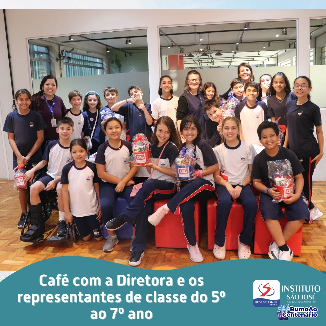 Café com a diretora e os representantes de classe do 5º ao 7º ano