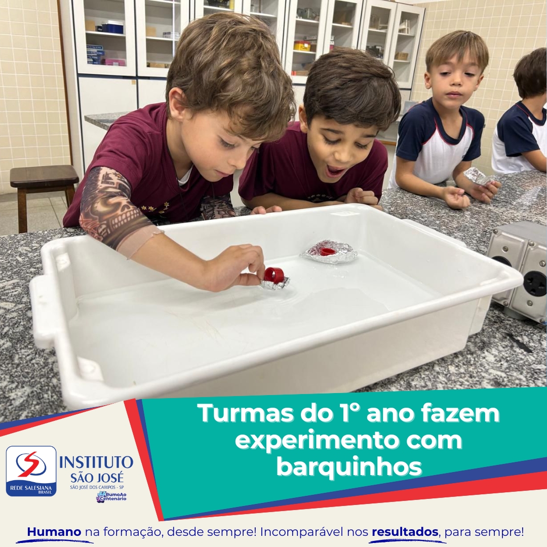 Turmas do 1º ano fazem experiência com barquinhos