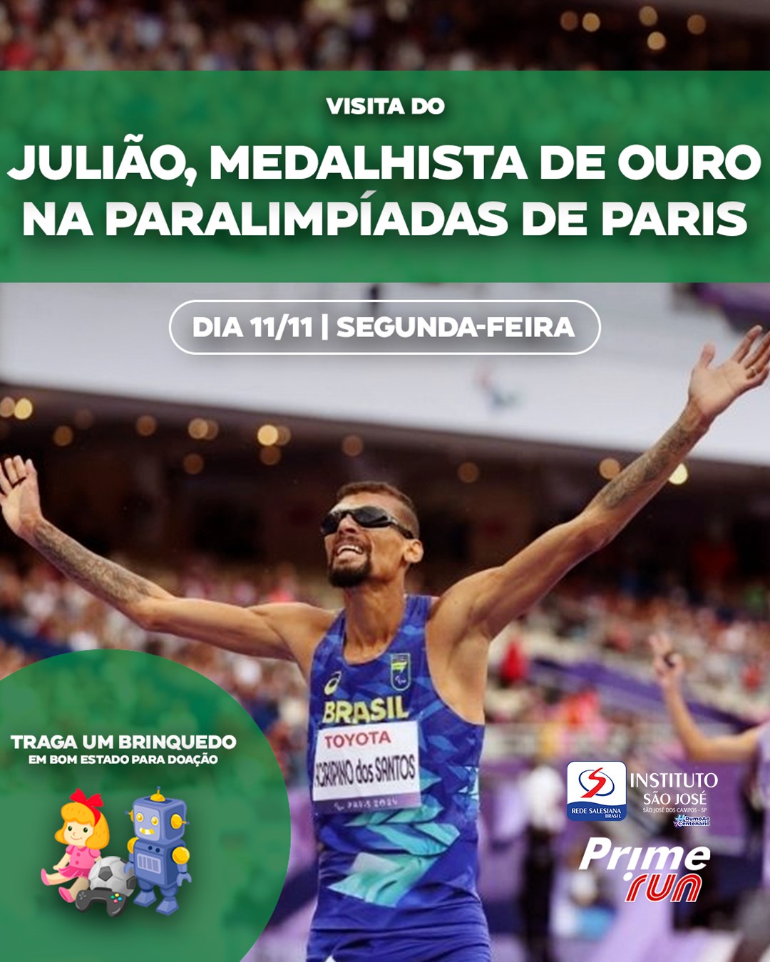 Medalhista de ouro nos Jogos Paralímpicos Paris 2024 visita o Instituto São José