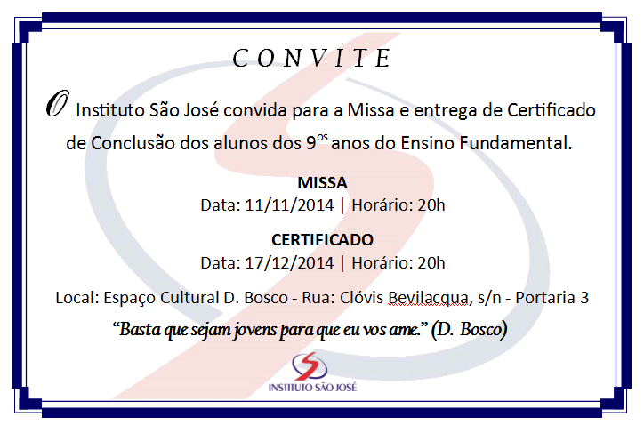 CONVITE - Missa 9os anos